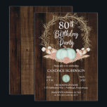 Rustic Pumpkin Pampas Wreath 80th Birthday Party I Kaart<br><div class="desc">Landkreeften,  mijngroene pompoen met een gedroogde brij tot terracotta roze hydrangea floral met pampas en andere gedroogde grassen met een twijgdraai met een "80th Birthday Party"-ontwerp op een donkergekleurde faux-achtergrond. Dit superieure ontwerp van een composiet ontwerp van de Holiday Hearts-Design (gereserveerde rechten).</div>