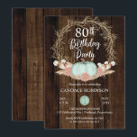 Rustic Pumpkin Pampas Wreath 80th Birthday Party I Kaart<br><div class="desc">Landkreeften,  mijngroene pompoen met een gedroogde brij tot terracotta roze hydrangea floral met pampas en andere gedroogde grassen met een twijgdraai met een "80th Birthday Party"-ontwerp op een donkergekleurde faux-achtergrond. Dit superieure ontwerp van een composiet ontwerp van de Holiday Hearts-Design (gereserveerde rechten).</div>