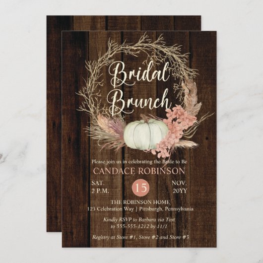 Rustic Pumpkin Pampas Wreath Bridal Brunch Shower Kaart (Voorkant / Achterkant)