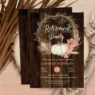 Rustic Pumpkin Pampas Wreath Retirement Party Kaart