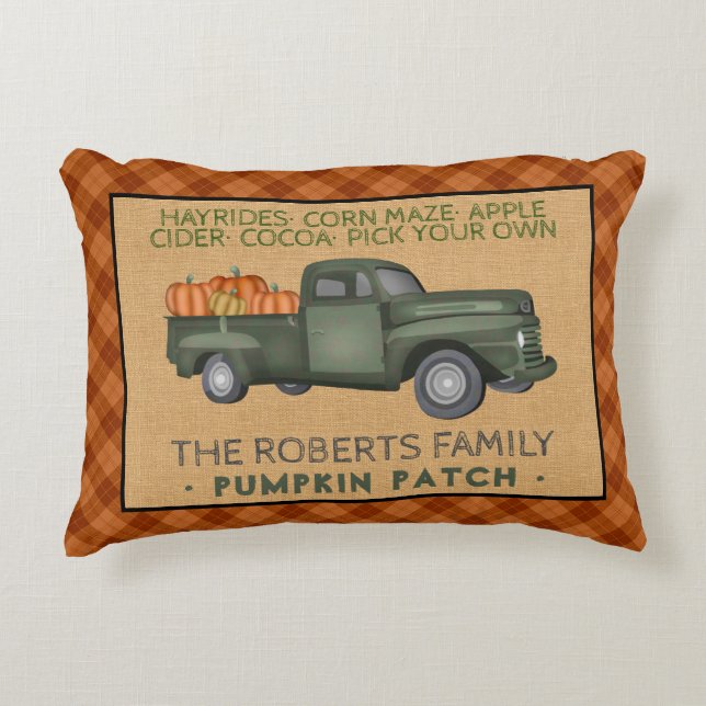 Rustic Pumpkin Patch Boerderij  Truck Herfst Pset Accent Kussen (Voorkant)