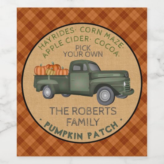 Rustic Pumpkin Patch Boerderij Truck Herfst Pset Wijn Etiket (Enkel label)
