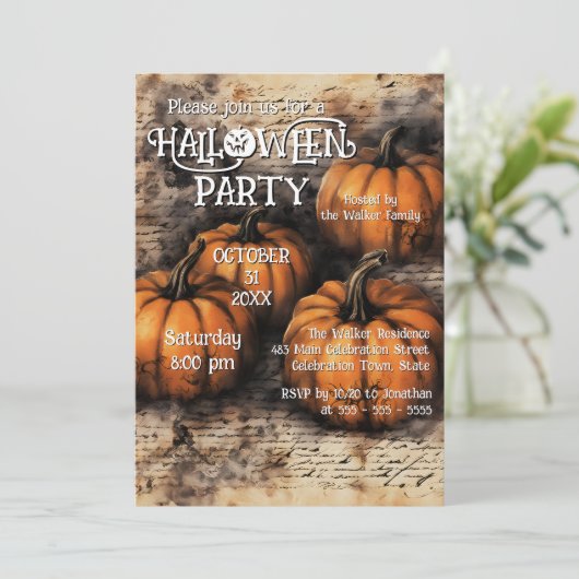 Rustic Pumpkin Patch Halloween Party Kaart (Staand voorkant)