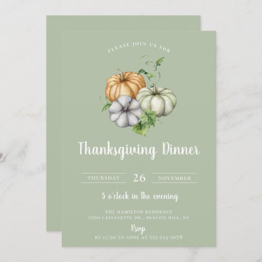 Rustic Pumpkin Patch Thanksgiving Dinner Sage Kaart (Voorkant / Achterkant)