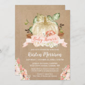 Rustic Pumpkin Peach Floral Herfst Baby shower Kaart (Voorkant / Achterkant)