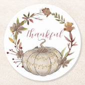 Rustic Pumpkin Persoonlijke Thanksgiving Ronde Kartonnen Onderzetter (Voorkant)