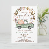 Rustic Pumpkin Pickup Truck Sage Green Baby shower Kaart (Staand voorkant)