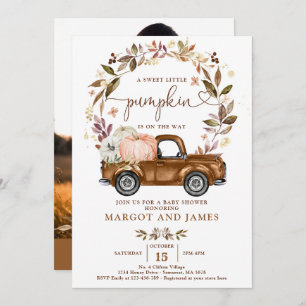 Rustic Pumpkin Pickup Truck Terracotta Baby shower Kaart