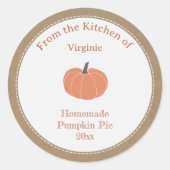 Rustic Pumpkin Pie Label Sticker (Voorkant)