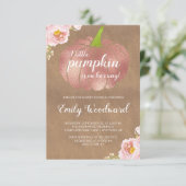 Rustic Pumpkin Pink Floral Girl Baby shower Kaart (Staand voorkant)