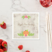 Rustic Pumpkin Pink Flowers First Birthday Servet (Insitu)