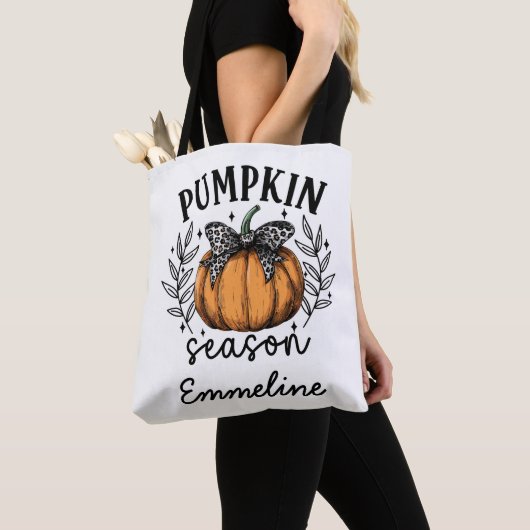 Rustic Pumpkin Season Herfst Thanksgiving Naam Tote Bag (Dichtbij)