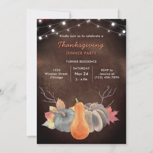 Rustic Pumpkin String Lights Foliage Thanksgiving Kaart (Voorkant)