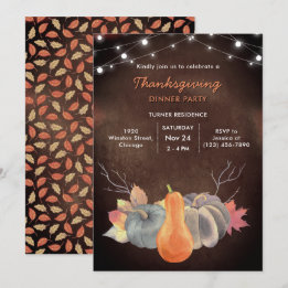 Rustic Pumpkin String Lights Foliage Thanksgiving Kaart