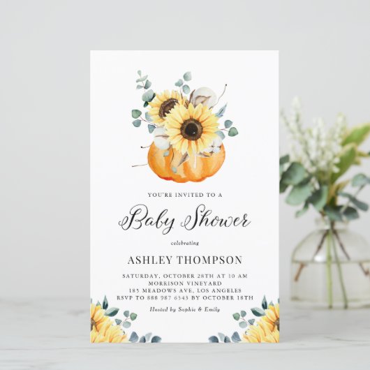 Rustic Pumpkin Sunflower Baby shower Uitnodiging (Staand voorkant)