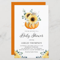 Rustic Pumpkin Sunflower Baby shower Uitnodiging