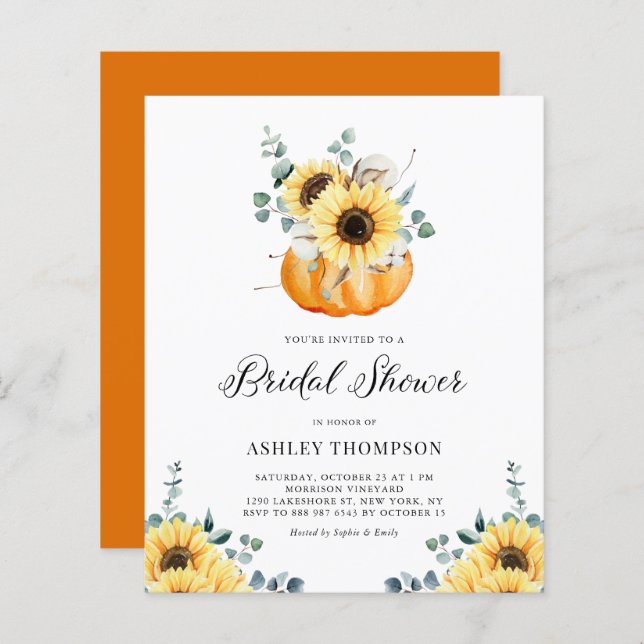 Rustic Pumpkin Sunflower Bridal Shower (Voorkant / Achterkant)