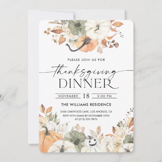 Rustic Pumpkin Thanksgiving Dinner Invitation Kaart (Voorkant)