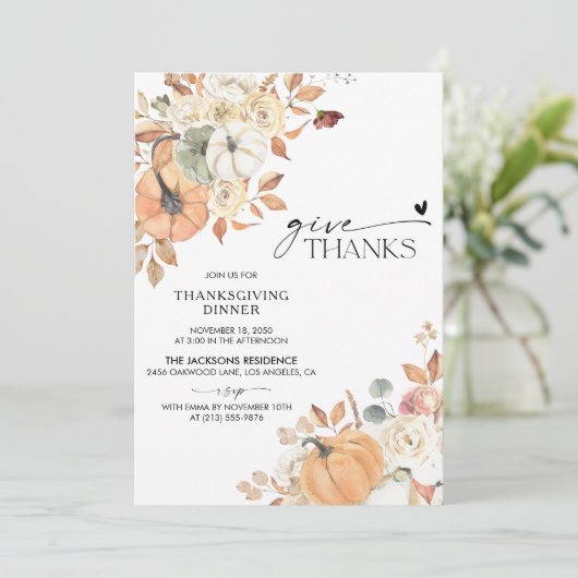 Rustic Pumpkin Thanksgiving Dinner Invitation Save The Date (Staand voorkant)