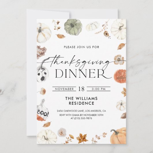 Rustic Pumpkin Thanksgiving Dinner Invitation Save The Date (Voorkant)