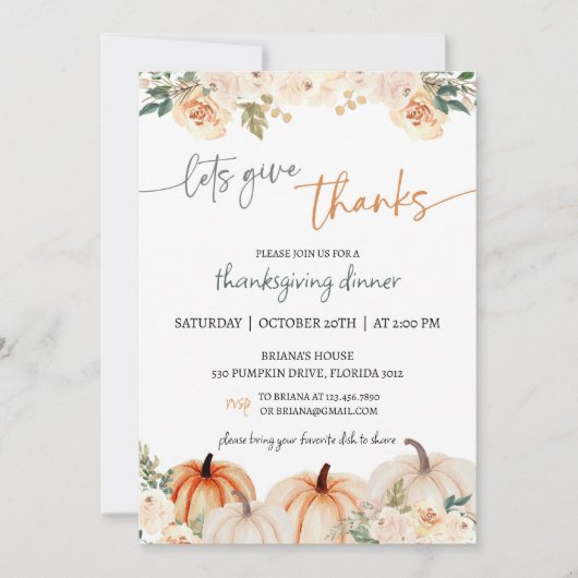 Rustic Pumpkin Thanksgiving Dinner Kaart (Voorkant)