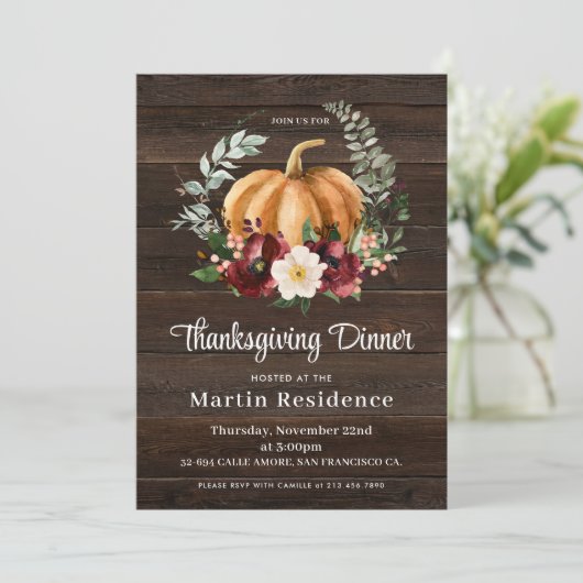 Rustic Pumpkin Thanksgiving Dinner Kaart (Staand voorkant)
