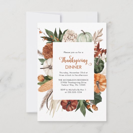 Rustic Pumpkin Thanksgiving Dinner Notitiekaartje (Voorkant)