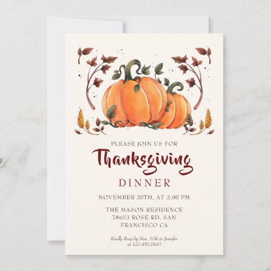 Rustic Pumpkin Thanksgiving Innodiging Kaart (Voorkant)