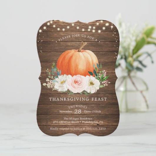 Rustic Pumpkin Thanksgiving Innodiging Kaart (Staand voorkant)