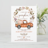 Rustic Pumpkin Truck Burnt Oranje Baby shower Kaart (Staand voorkant)