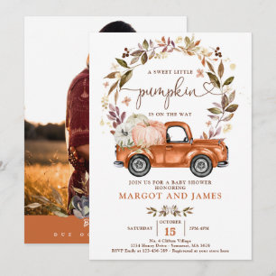 Rustic Pumpkin Truck Burnt Oranje Baby shower Kaart