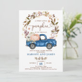 Rustic Pumpkin Truck Classic Blue Baby shower Kaart (Staand voorkant)