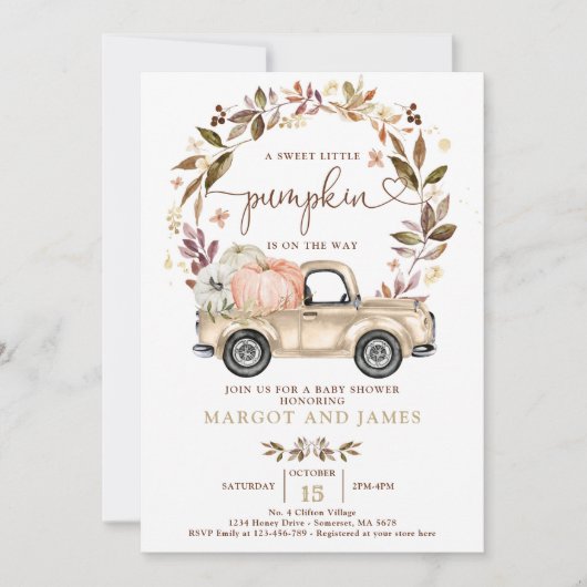 Rustic Pumpkin Truck Muted Tones Baby shower Kaart (Voorkant)