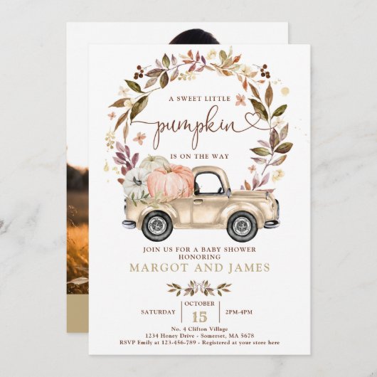 Rustic Pumpkin Truck Muted Tones Baby shower Kaart (Voorkant / Achterkant)