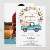 Rustic Pumpkin Truck Sapphire Blue Baby shower Kaart (Voorkant / Achterkant)