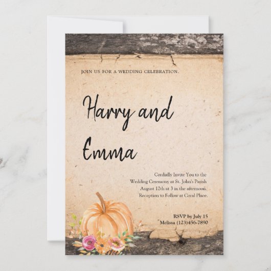 Rustic Pumpkin Wedding Uitnodiging (Voorkant)