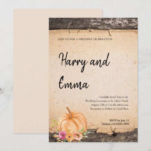 Rustic Pumpkin Wedding Uitnodiging (Voorkant / Achterkant)