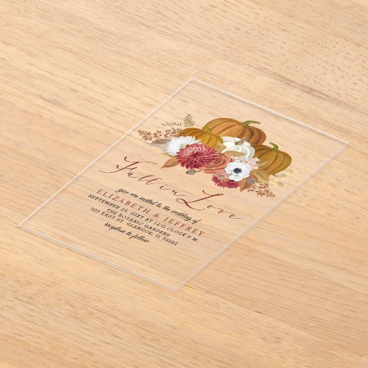 Rustic Pumpkins Autumn Fall Wedding Invitation Acryl Uitnodigingen (Laagn)