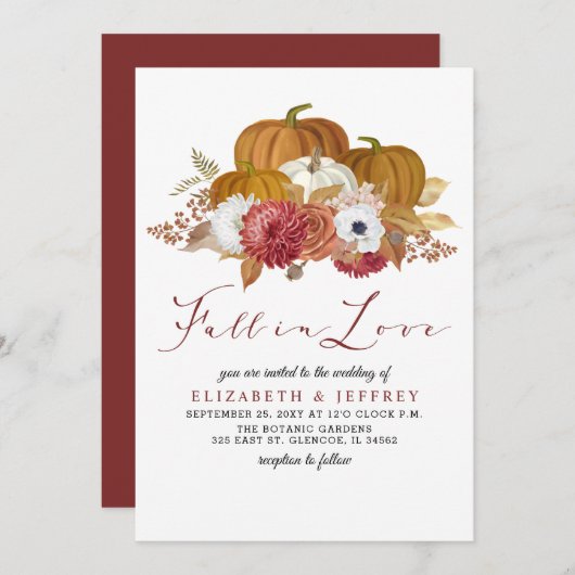 Rustic Pumpkins Autumn Fall Wedding Invitation Kaart (Voorkant / Achterkant)