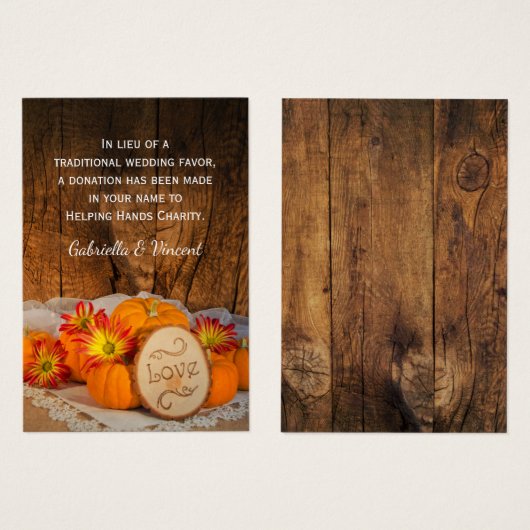 Rustic Pumpkins Fall Wedding Charity Favor Kaart (Voorkant /achterkant)