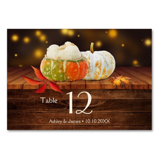 Rustic Pumpkins Fall Wedding Table Number Kaart (Achterkant)
