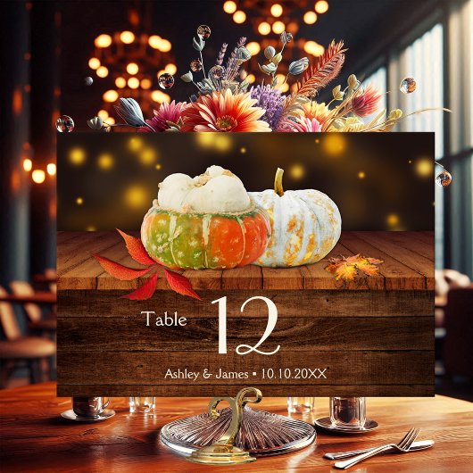 Rustic Pumpkins Fall Wedding Table Number Kaart