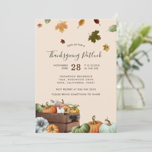 Rustic Pumpkins & Falling Leaves Thanksgiving Inc Kaart (Staand voorkant)