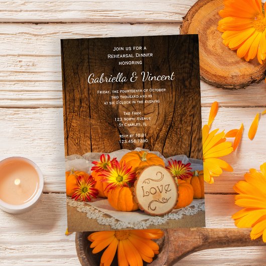 Rustic Pumpkins Herfst Barn Wedding Rehearsal Dinn Kaart