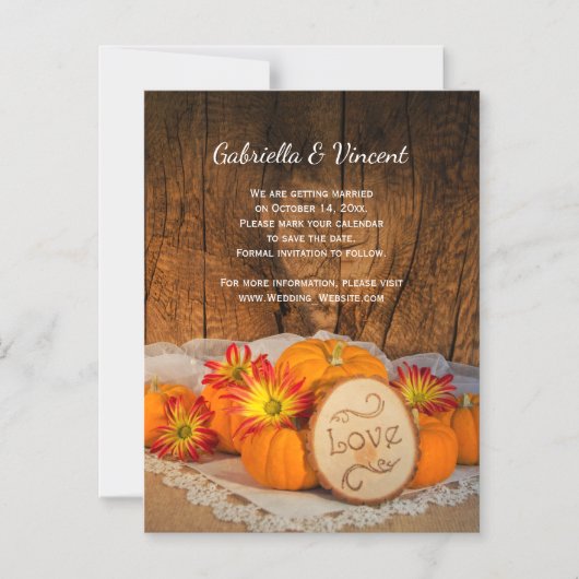 Rustic Pumpkins Herfst Barn Wedding Save the Date Magnetische Uitnodiging (Voorkant)