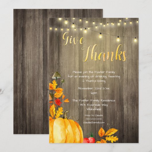 Rustic Pumpkins Lights & Barn Wood Bedankt Kaart (Voorkant / Achterkant)