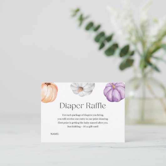 Rustic Pumpkins ORANGE PURPLE WHITE DIAPER RAFFLE Informatiekaartje (Staand voorkant)