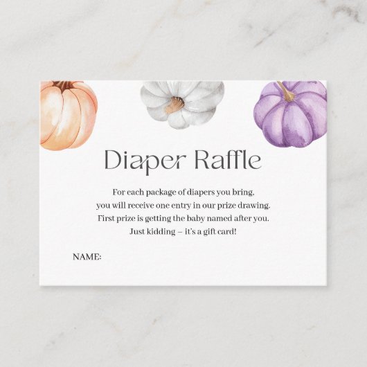 Rustic Pumpkins ORANGE PURPLE WHITE DIAPER RAFFLE Informatiekaartje (Voorkant)