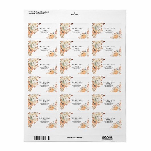 Rustic Pumpkins Thanksgiving Return Address Label (Full Sheet)