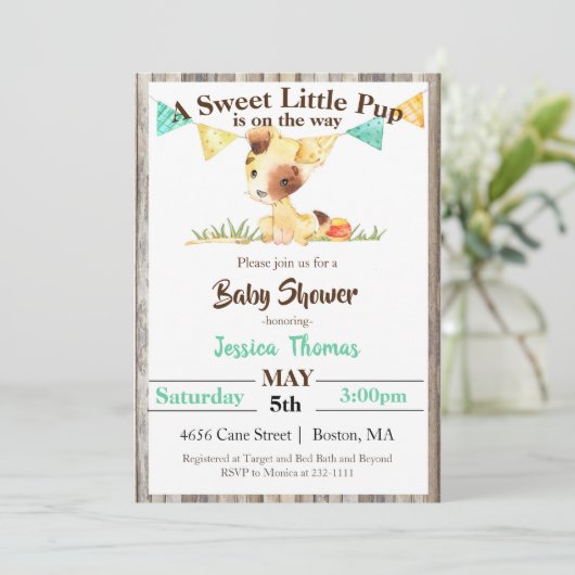 Rustic Puppy Dog Boy Baby shower Kaart (Staand voorkant)